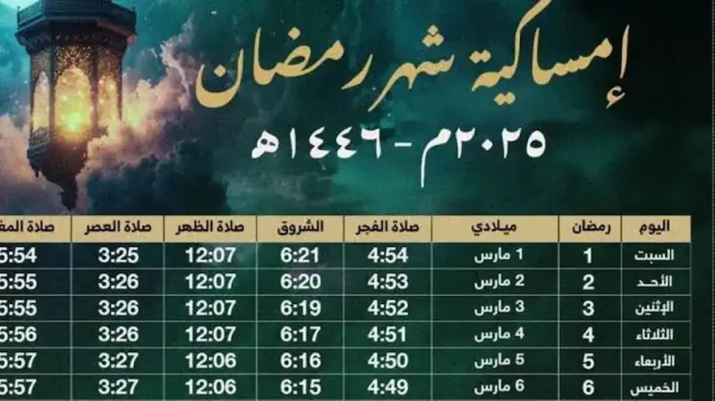 ودك تعرف مواقيت السحور والفطور؟ إمساكية رمضان 2025 في كل مدن المملكة