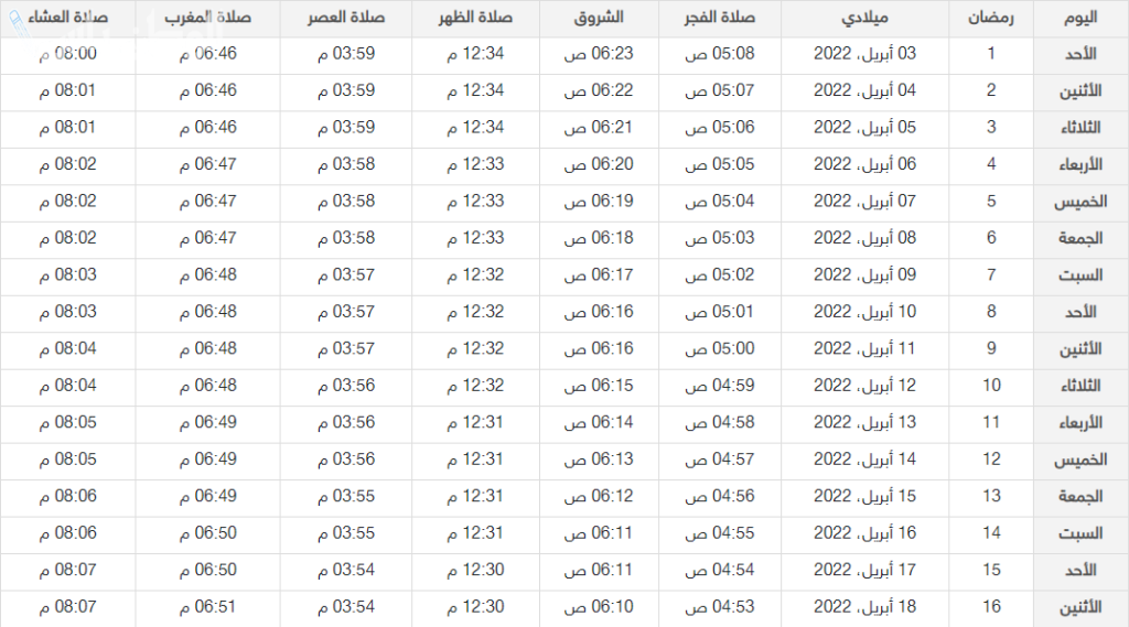 حملها من هنا | امساكية رمضان 2025 / 1446 في الرياض