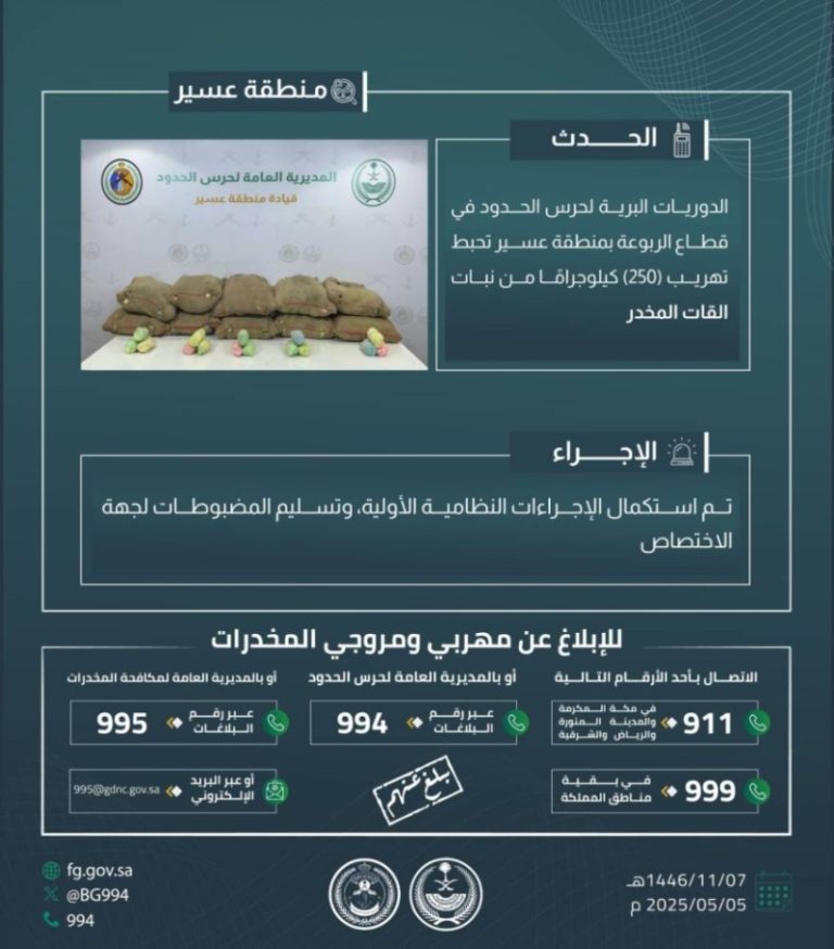 إحباط محاولة تهريب 250 كجم من القات في الربوعة