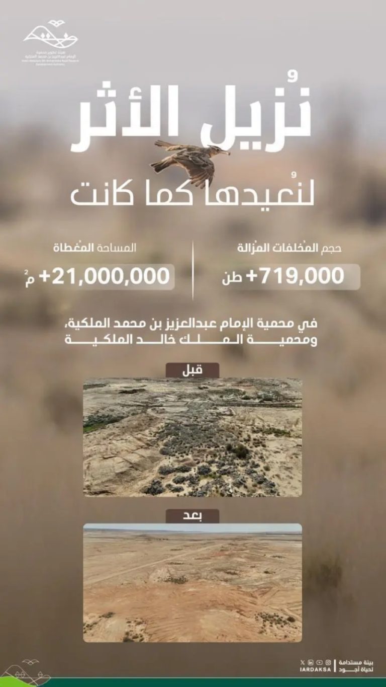 إزالة 719 ألف طن من الأنقاض في محمية الإمام عبدالعزيز بن محمد الملكية