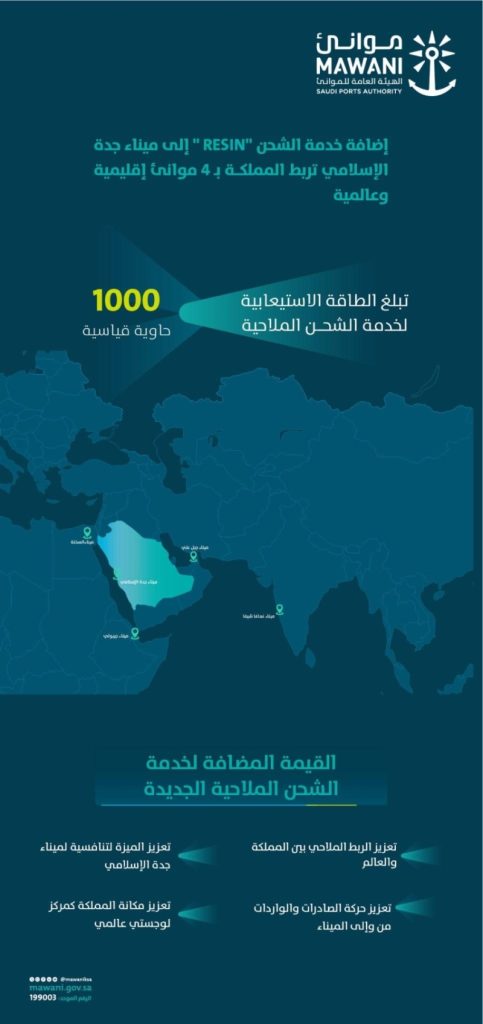 إضافة جديدة: خدمة الشحن “RESIN” تصل إلى ميناء جدة الإسلامي