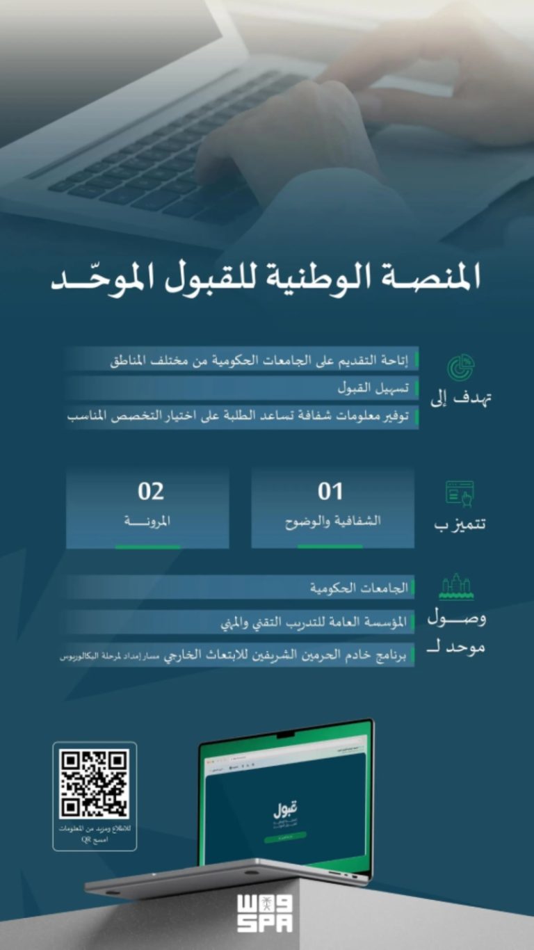 إطلاق “منصة قبول” الوطنية لتوحيد إجراءات القبول في الجامعات والجهات التعليمية من وزارة التعليم