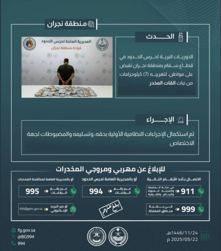 إلقاء القبض على مهرب قات بسبعة كيلوغرامات في “سقام”