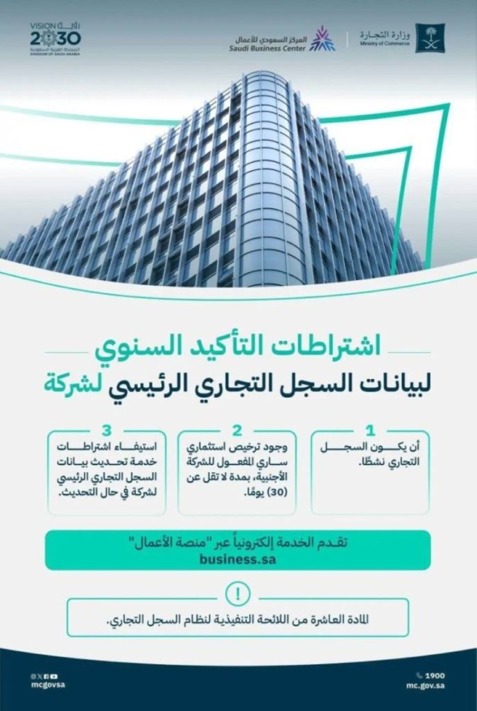 “التجارة” تكشف عن شروط التأكيد السنوي لبيانات السجل التجاري للشركات