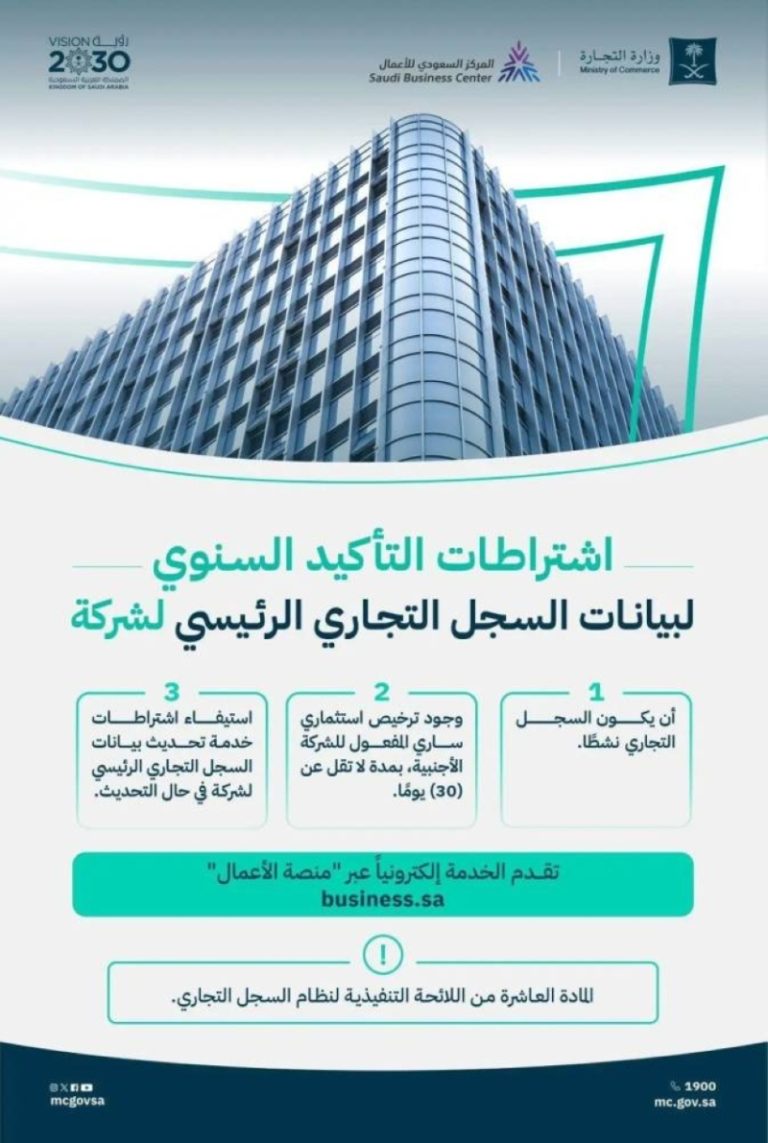 “التجارة” تكشف عن شروط التأكيد السنوي لبيانات السجل التجاري للشركات
