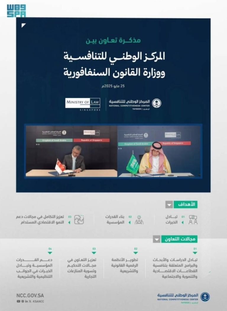 التنافسية والقانون السنغافوري يعززان البيئة القانونية والتنظيمية