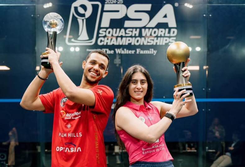 تتويج مصطفى عسل ونور الشربيني ببطولة العالم للاسكواش في إنجاز تاريخي