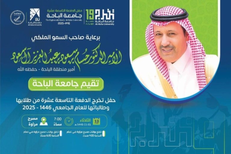 حفل تخريج الدفعة (19) من طلاب جامعة الباحة برعاية حسام بن سعود الثلاثاء المقبل
