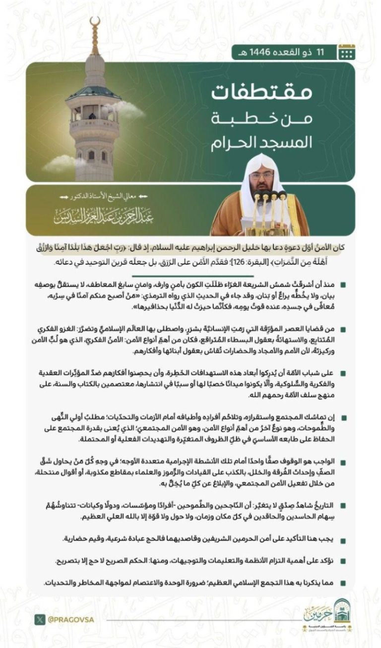 خطبة الجمعة تأتي من المسجد الحرام