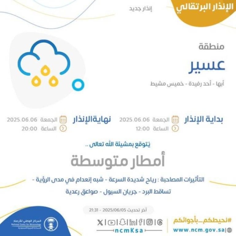 أمطار متوسطة تضرب عسير وتحذيرات من الأرصاد