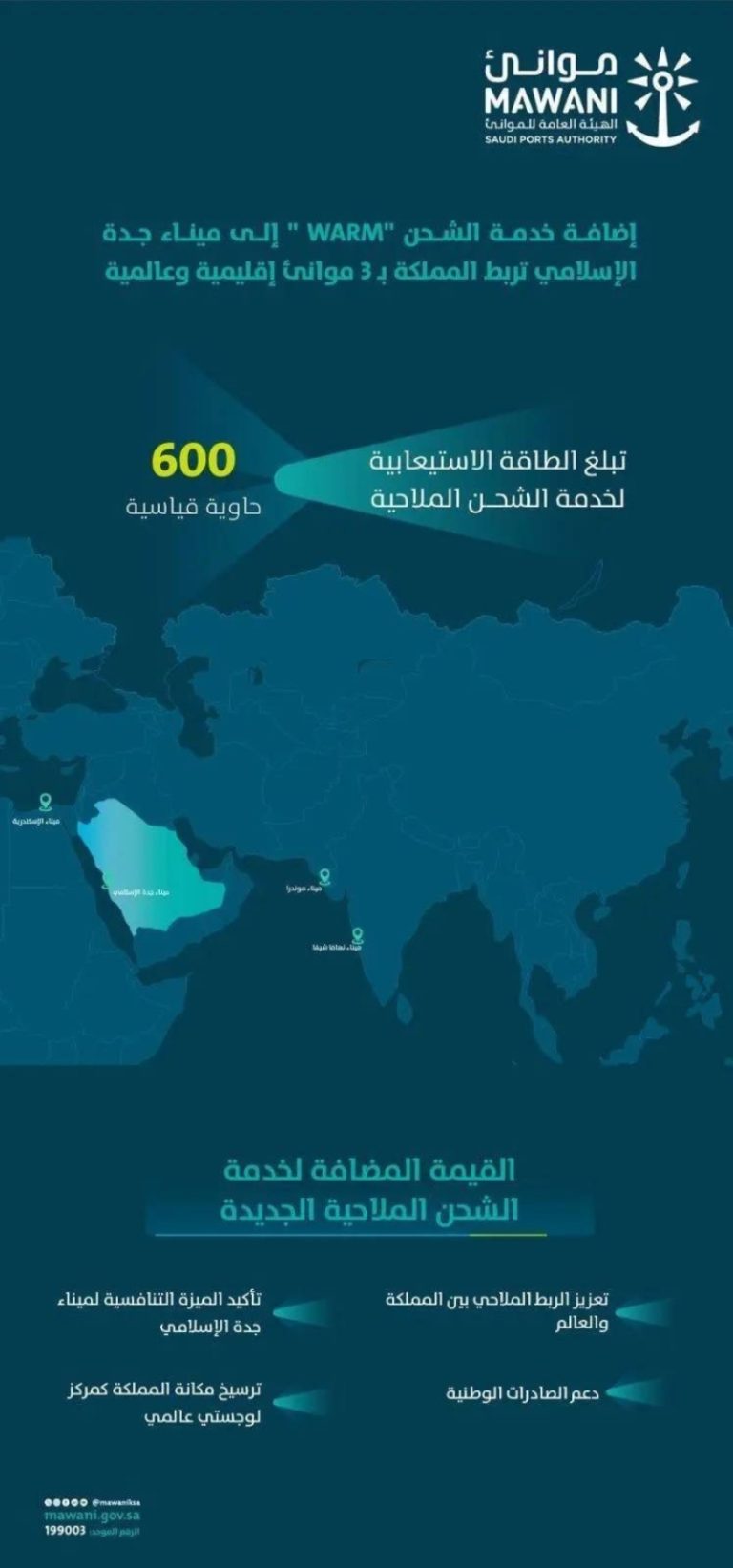 إطلاق خدمة شحن “warm” في ميناء جدة الإسلامي