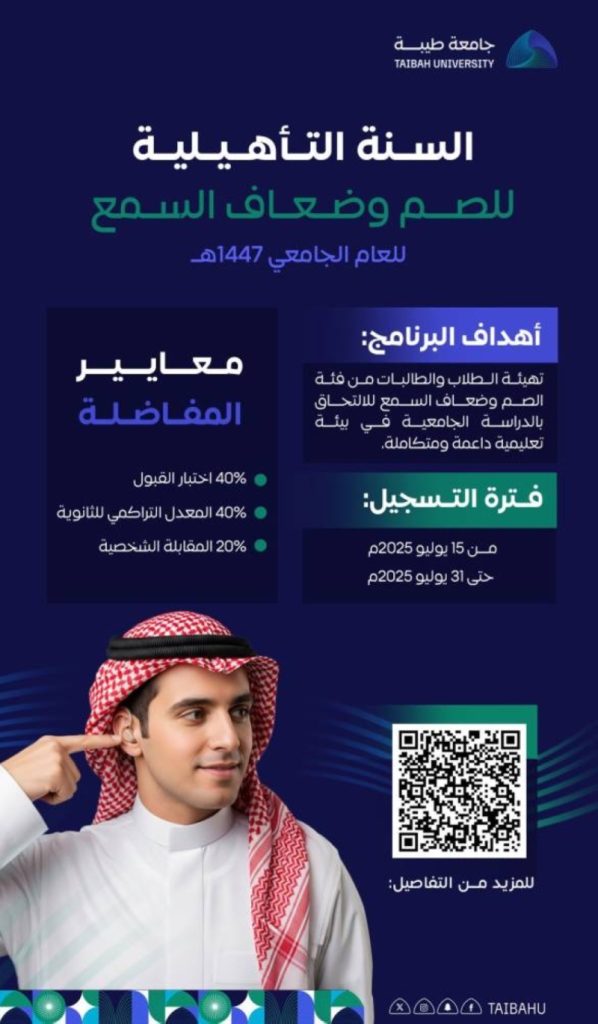 التسجيل مفتوح: جامعة طيبة تتيح السنة التأهيلية للصم وضعاف السمع