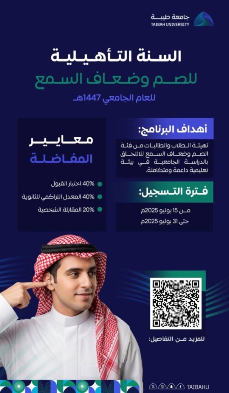 التسجيل مفتوح: جامعة طيبة تتيح السنة التأهيلية للصم وضعاف السمع