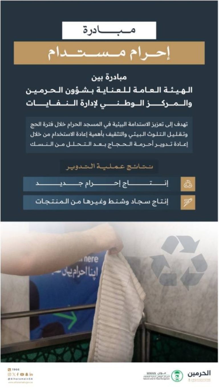 الحرمين الشريفين” تشرع في تفعيل مبادرة “إحرام مستدام