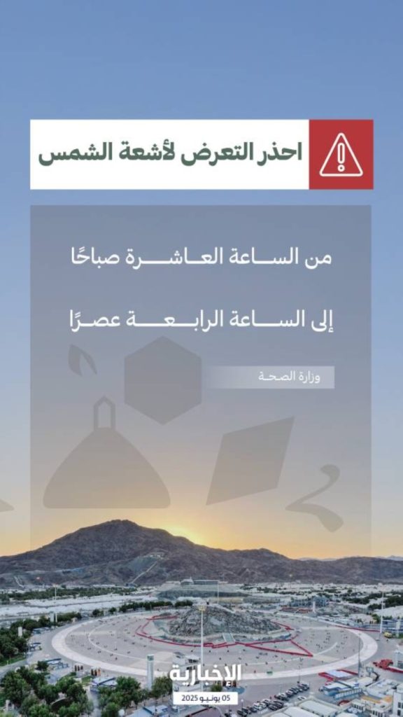 تحذيرات صحية لحجاج بيت الله من أشعة الشمس المباشرة