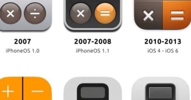 تطور أيقونة تطبيق الآلة الحاسبة على iOS من 2007 إلى 2026