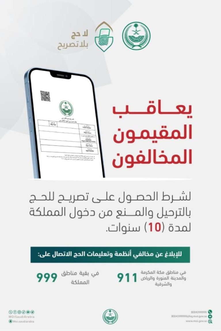 تفاصيل جديدة حول الترحيل والمنع لعشر سنوات للمقيمين المخالفين أثناء الحج