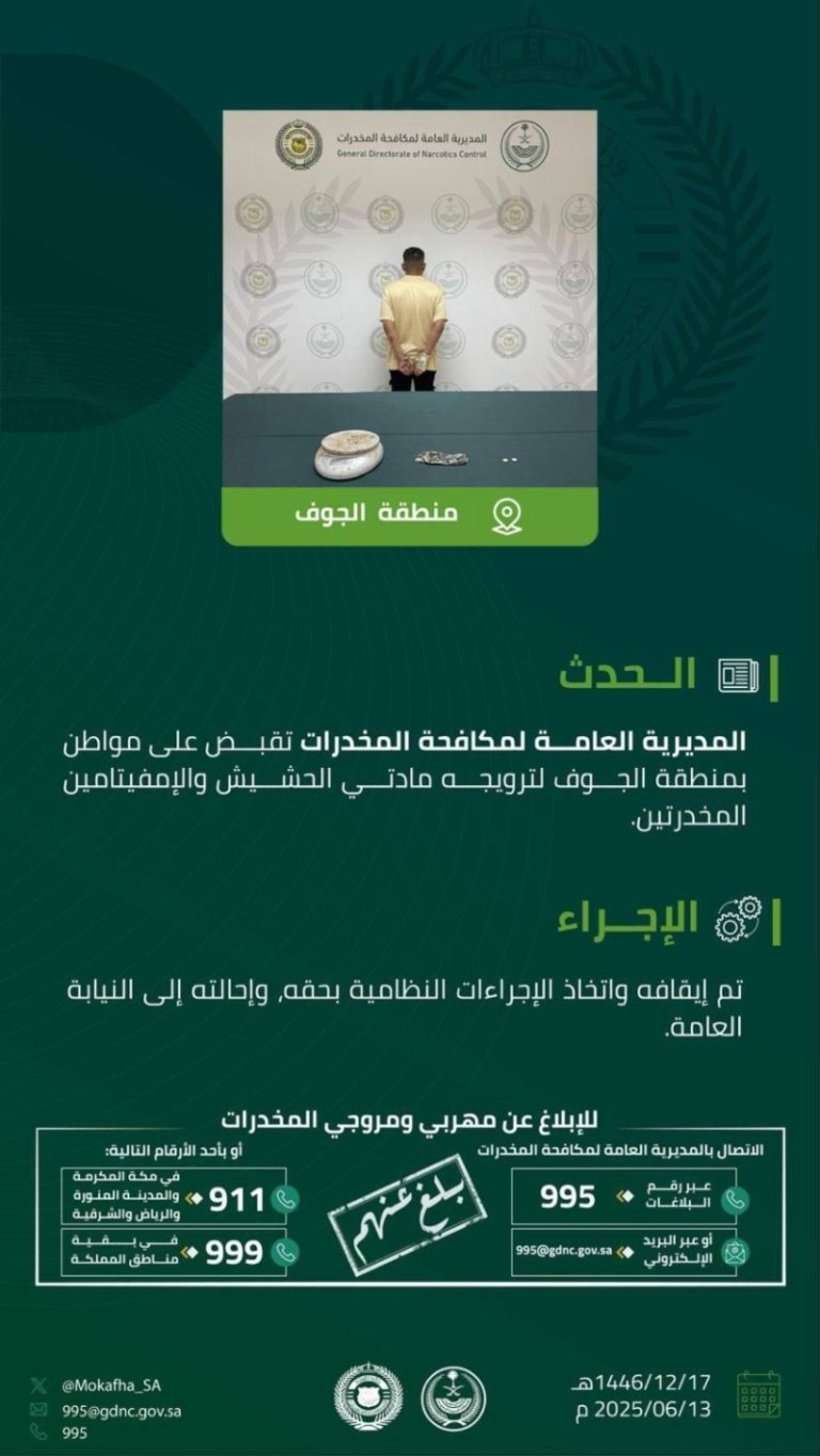 توقيف مروج للمخدرات في الجوف