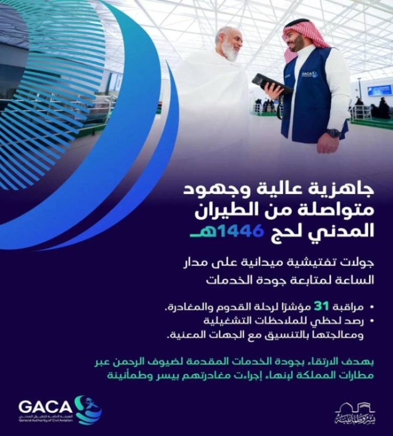 فرق رقابية لمتابعة جودة خدمات الطيران المدني لضيوف الرحمن