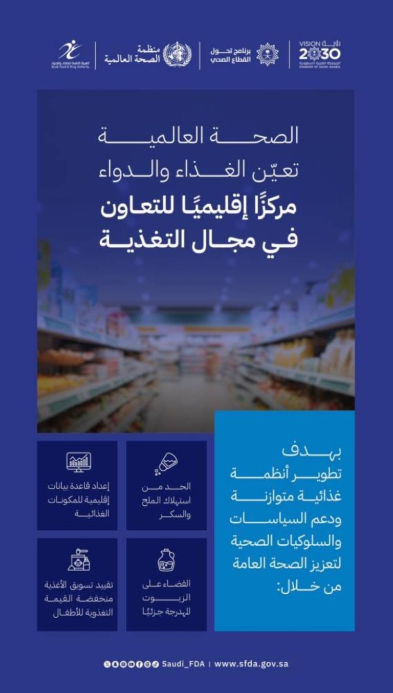 مركز إقليمي للصحة العالمية من «الغذاء والدواء»